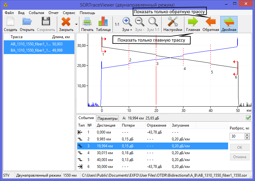 The main window (bidirectional mode)